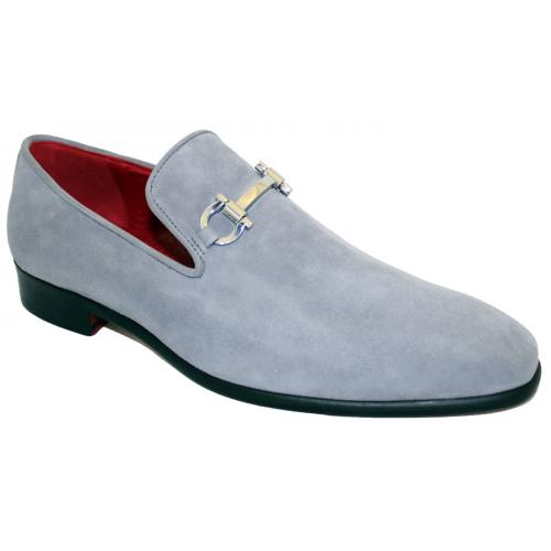 Emilio Franco 13 Light Grey Genuine Suede Leather Loafer Shoes With Horsebit.